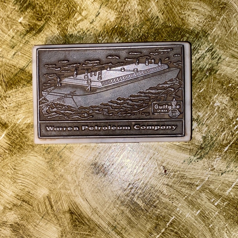 Vintage GULF Gas Warren Petroleum Company Plaque On Fine Marble Base From Italy